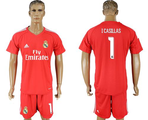Real Madrid #1 I Casillas Red Goalkeeper Soccer Club Jersey - Click Image to Close